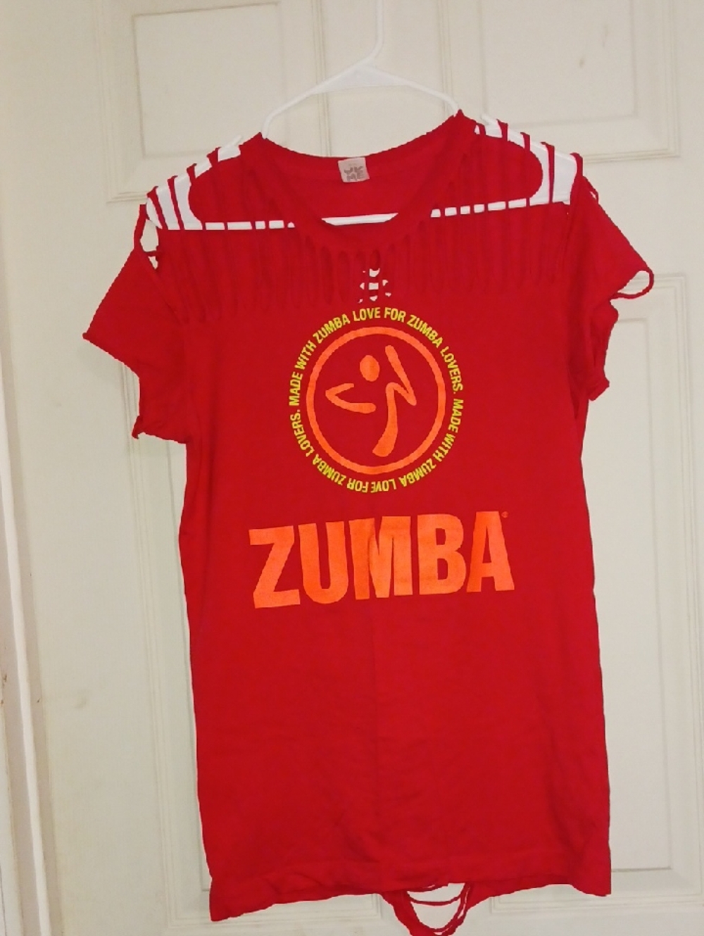 Zumba Fitness Red Tee with Orange and Yellow Logo